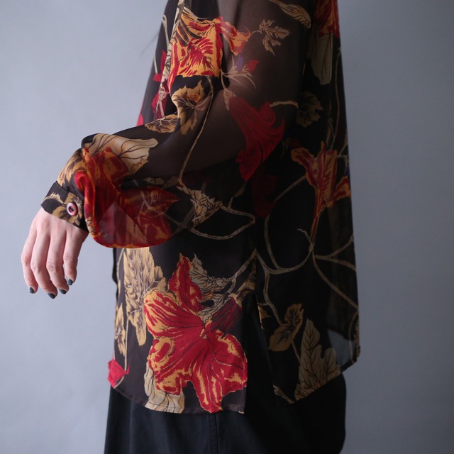 “和”motif loose silhouette flower see-through design shirt