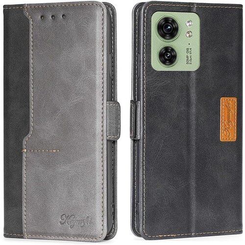 Yiunssy For Moto Edge 40 ケース 手帳型 Moto Edge 40 手帳 ケース マグネット式スタンド機能 カード収納 軽量 落下防止 衝撃吸収 全面保護 財布型 折り畳み式 横置き機能 レンズ保護 携帯カバー Moto Edge 40 スマホケース ブラック+グレー 2178