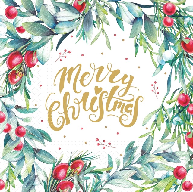 2023秋冬【PAW】バラ売り2枚 ランチサイズ ペーパーナプキン Merry Christmas Floral ホワイト