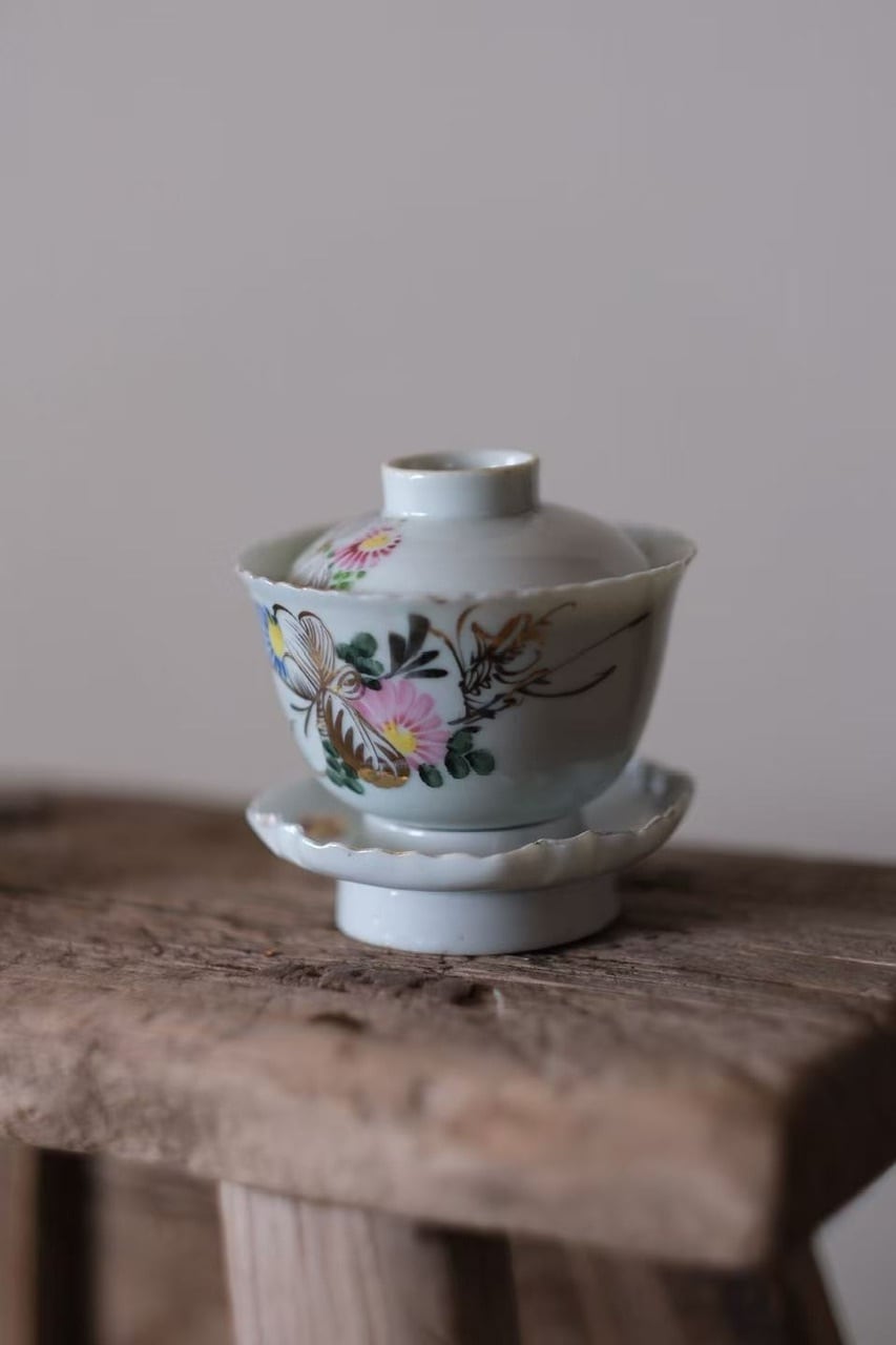 民国 金彩絵付蓋碗