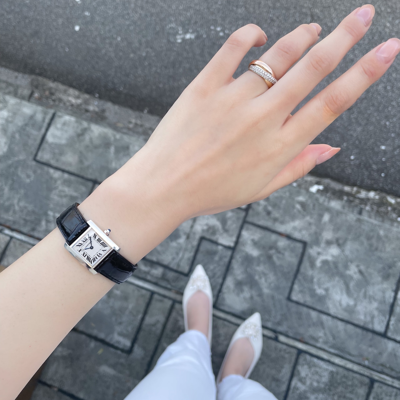 カルティエ タンクフランセーズ SM WG×レザー