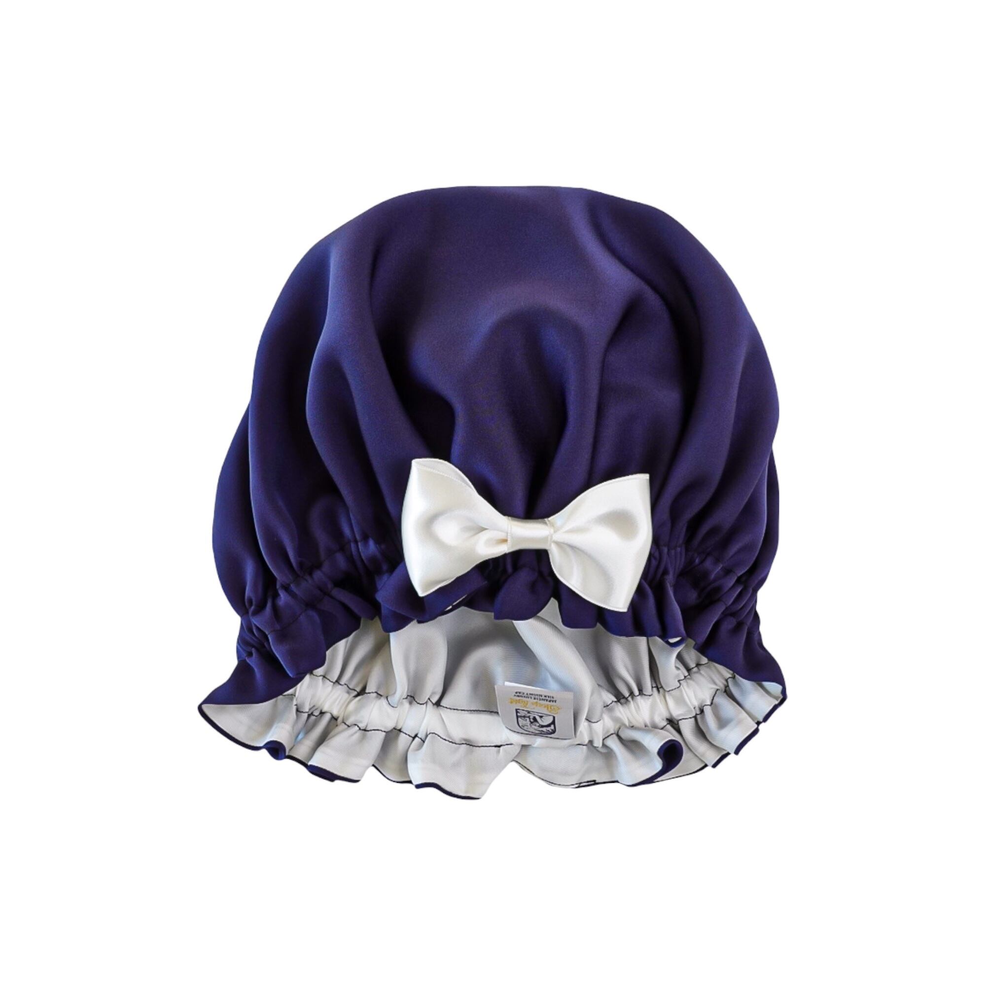木馬のリボンを使ったシルクのナイトキャップ ネイビー パープル ヘアケア プレゼント ご出産 ご懐妊 ツヤ髪 お家時間