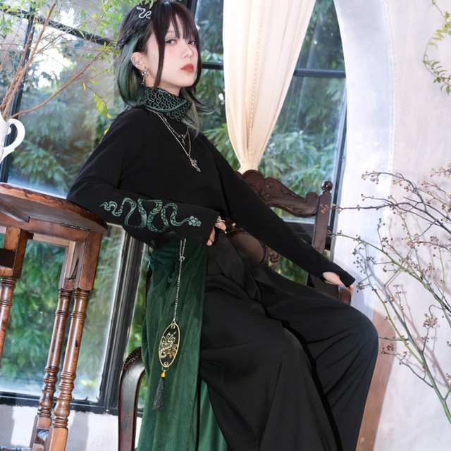 サブカル系 中華風 ハイネック プリント シャツ 古怪舎