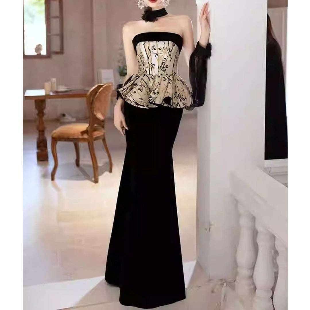 Bear Top Peplum Mermaid Midi Dress V3270