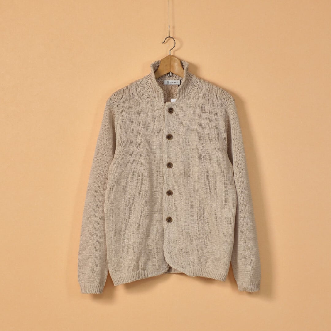 ARBRE アルブル スタンドカラーコットンカーディガン・ベージュ【メンズ】擬麻加工が施されスタンドカラーがアクセントのニットです【送料無料】