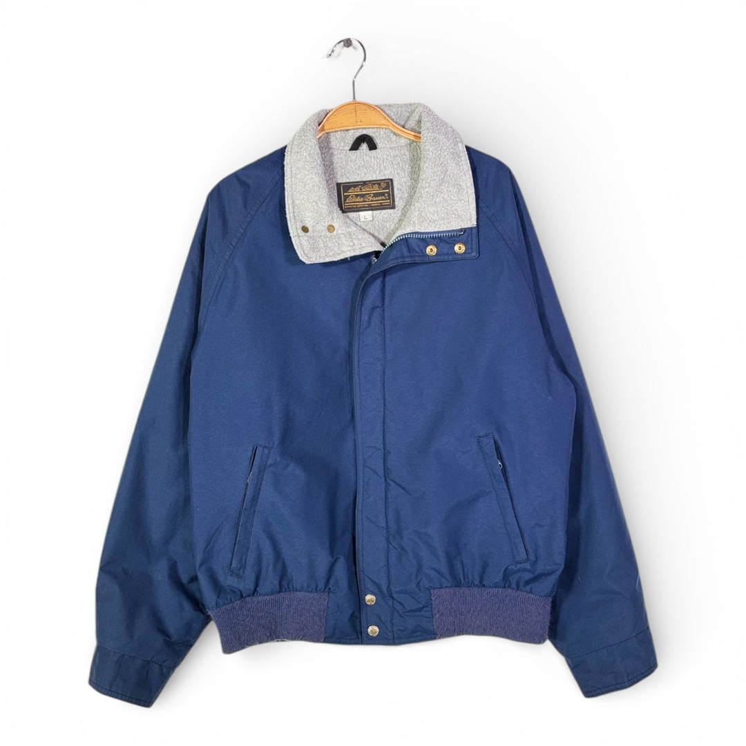 80s エディーバウアー 黒タグ ゴアテックス カナダ製 フリースジャケット ネイビー EDDIE BAUER サイズL 古着 DD0493