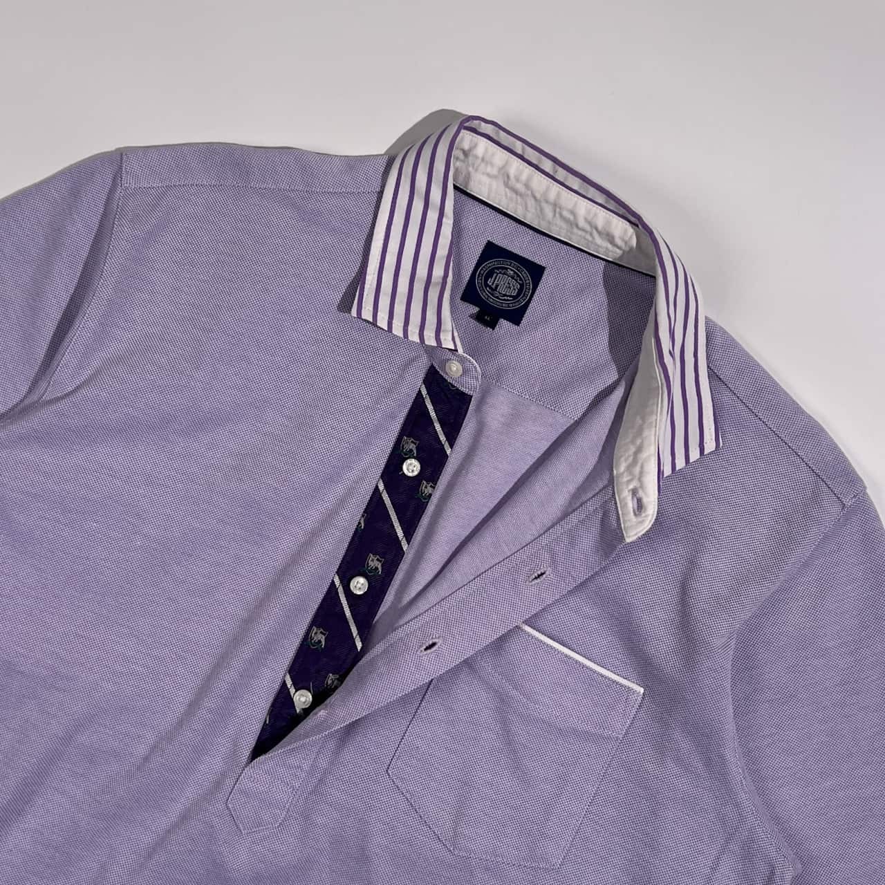 J.PRESS ジェイプレス 衿ストライプ 鹿の子 半袖 ポロシャツ サイズ LL /パープル系 メンズ