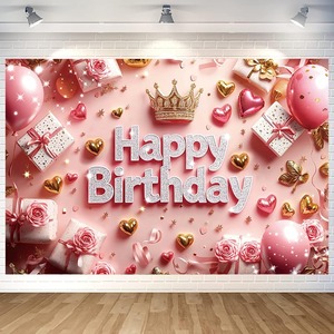 【在庫処分】ピンク バースデー タペストリー 180×120cm 3D立体デザイン ピンク 誕生日 背景布 写真撮影 壁飾り パーティー装飾 インスタ映え SNS撮影 記念日 繰り返し使える 洗える ポリエステル製 女の子