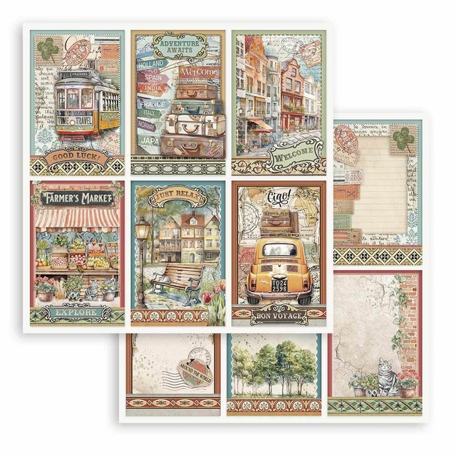 Stamperia Scrapbooking Small Pad 8インチ Double Faced - Art of Travelling　両面デザインペーパーパッド10枚入り　SBBS120【Stamperia（スタンぺリア）】[ST-58p]