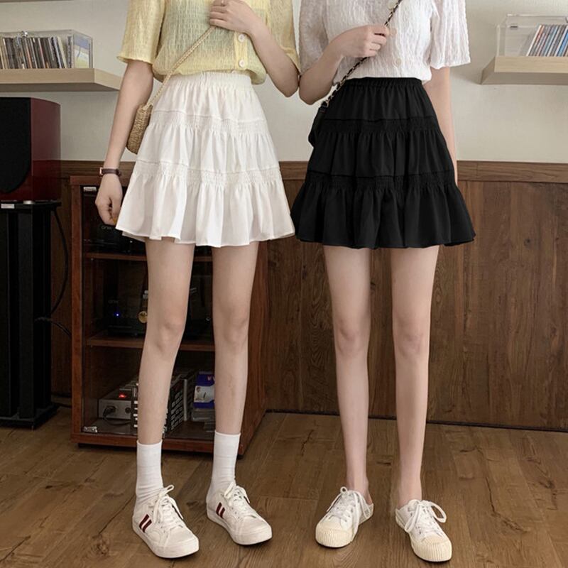 ホワイトハイウエストスカート女性2020年夏新入生バージョンブラック細いAラインプリーツスカートショートスカート 1号婦人28433663590