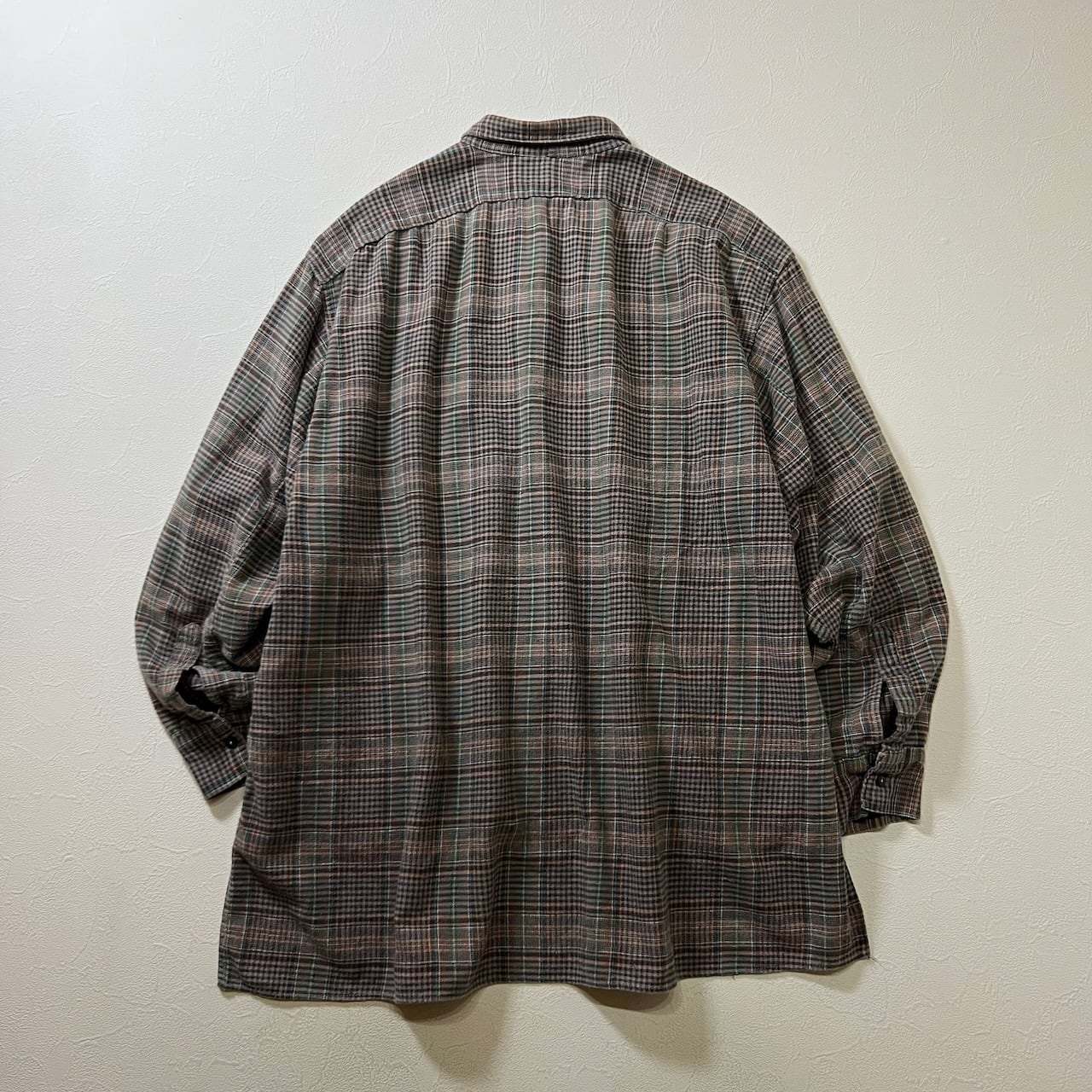 50s EURO マチ付き ハーフボタン チェック グランパシャツ 長袖シャツ