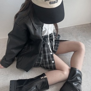 春チェックハイウエストパンツスカート