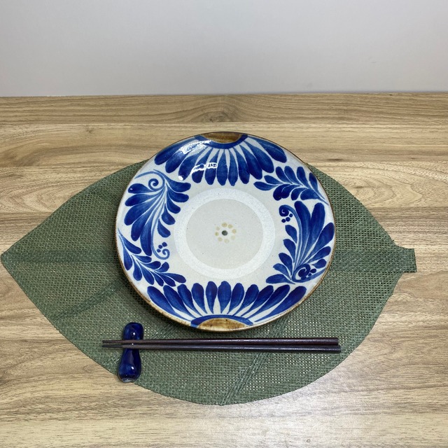 7寸皿重ね焼き　唐草/コバルト