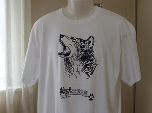 秋田犬Ｔシャツ半袖 XLサイズ（秋田犬出没注意・ホワイト）