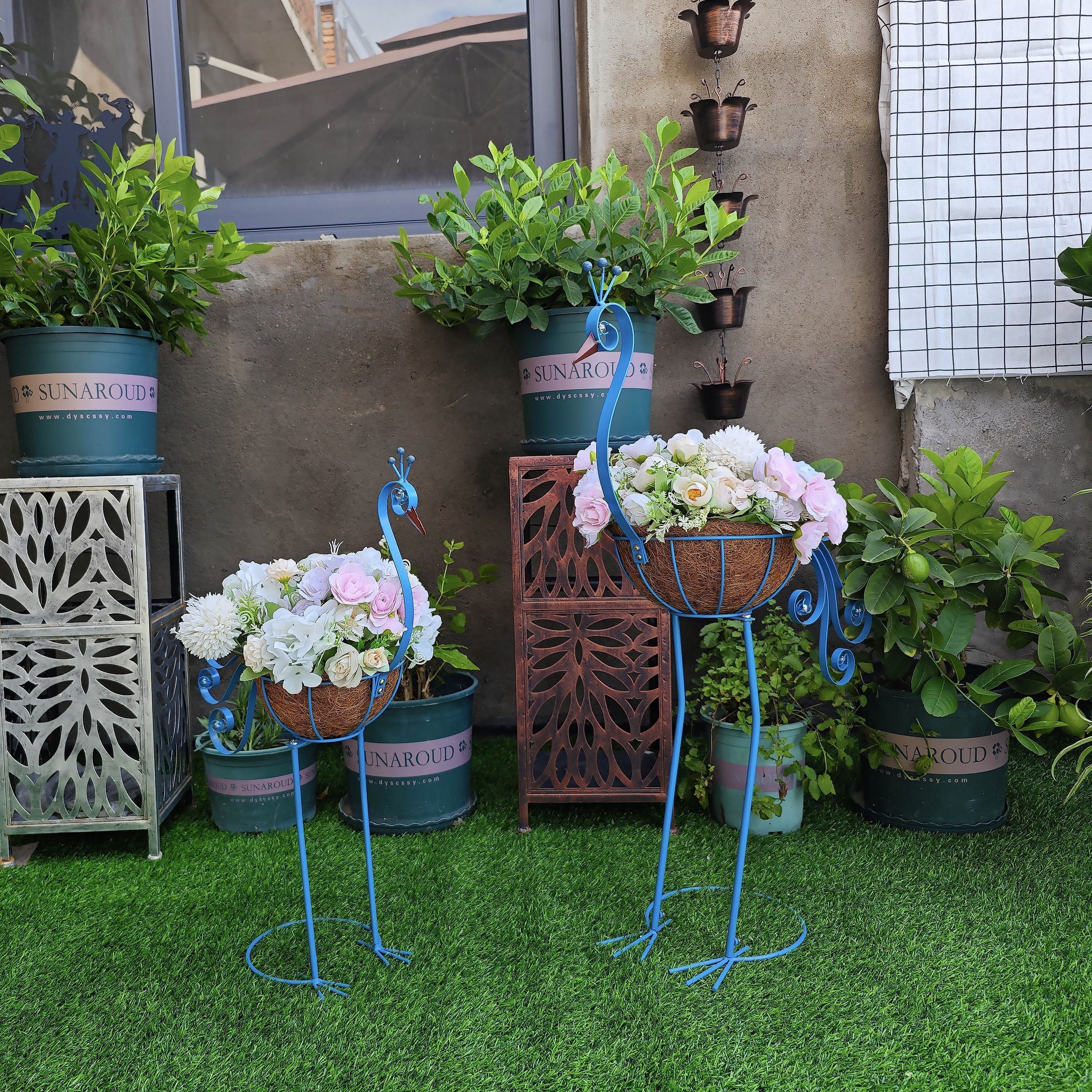 植木鉢 フラワーバスケット プランター 2個セット メタル 孔雀