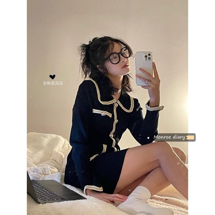 スタンダードドレス スタイルブラックスプリングスカート ウェストショート ロング レトロ 春物 モンロー56097742921