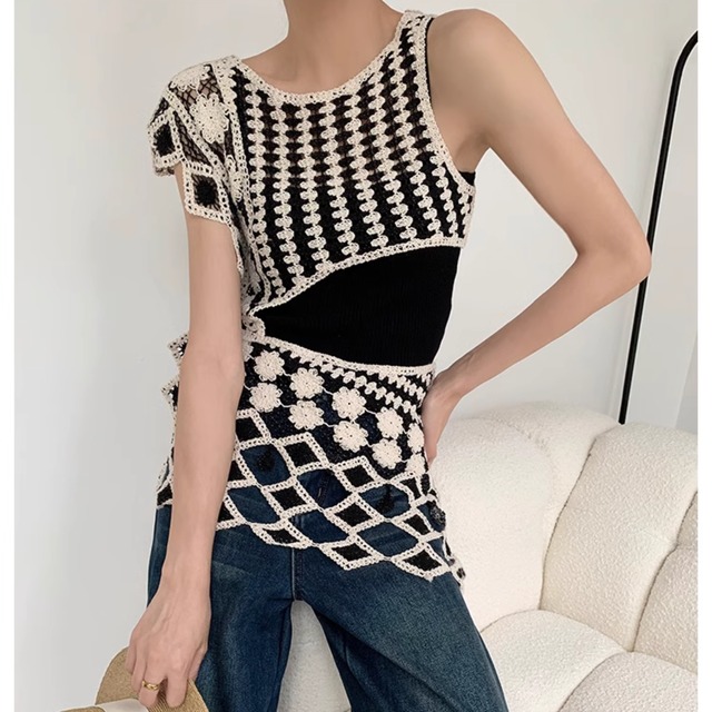 Asymmetric embroidery tops sleeveless LA250148