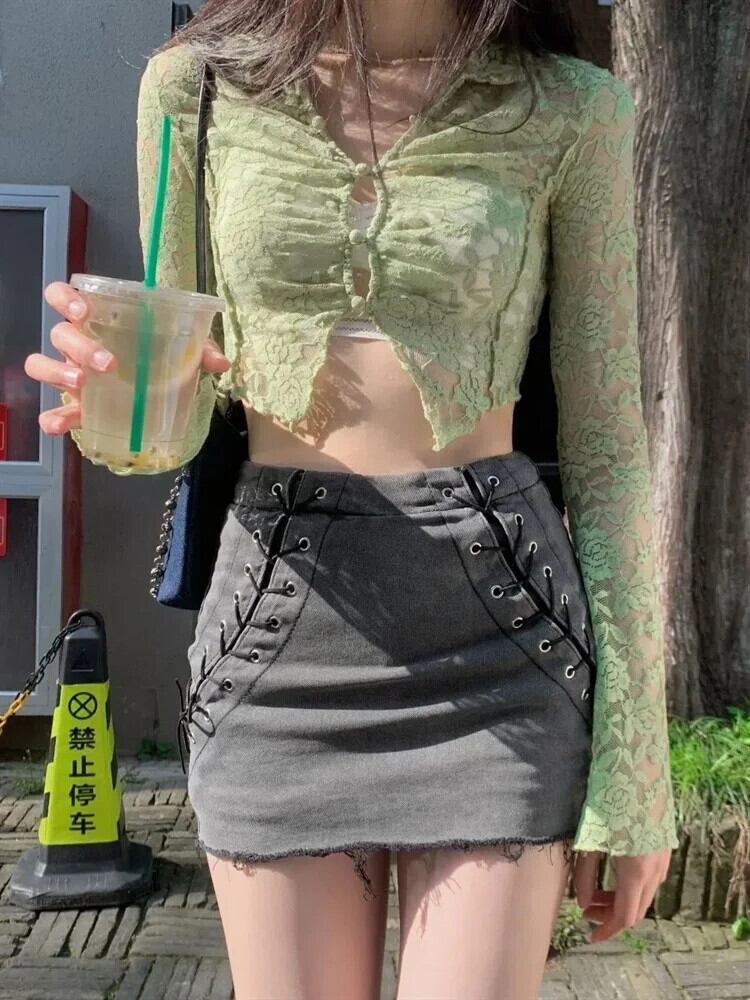 【新作】【送料無料】 Tarxy 不規則なレースシャツ女性ブラウスセクシーな長袖シースルーブラウスセクシーなスリム Y2k メッシュトップスシックなデザイナー服 0158970302045