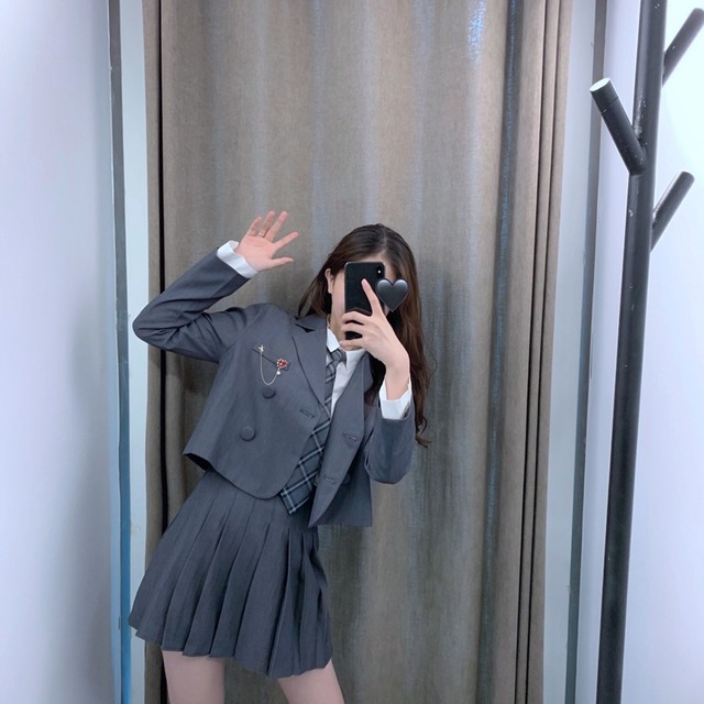 スリーピースセット ネクタイ付き ジャケット シャツ スカート ネクタイ ショート丈 テーラード 制服 プリーツスカート ミニ丈 白シャツ 長袖 学生 スクール 卒服 ジャケット専門 ノンノン スクリー Nonnon Skry For Ladies Jackets Only