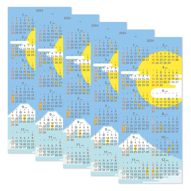 2024 ムーンカレンダー ポストカード 同柄5枚セット　月と富士