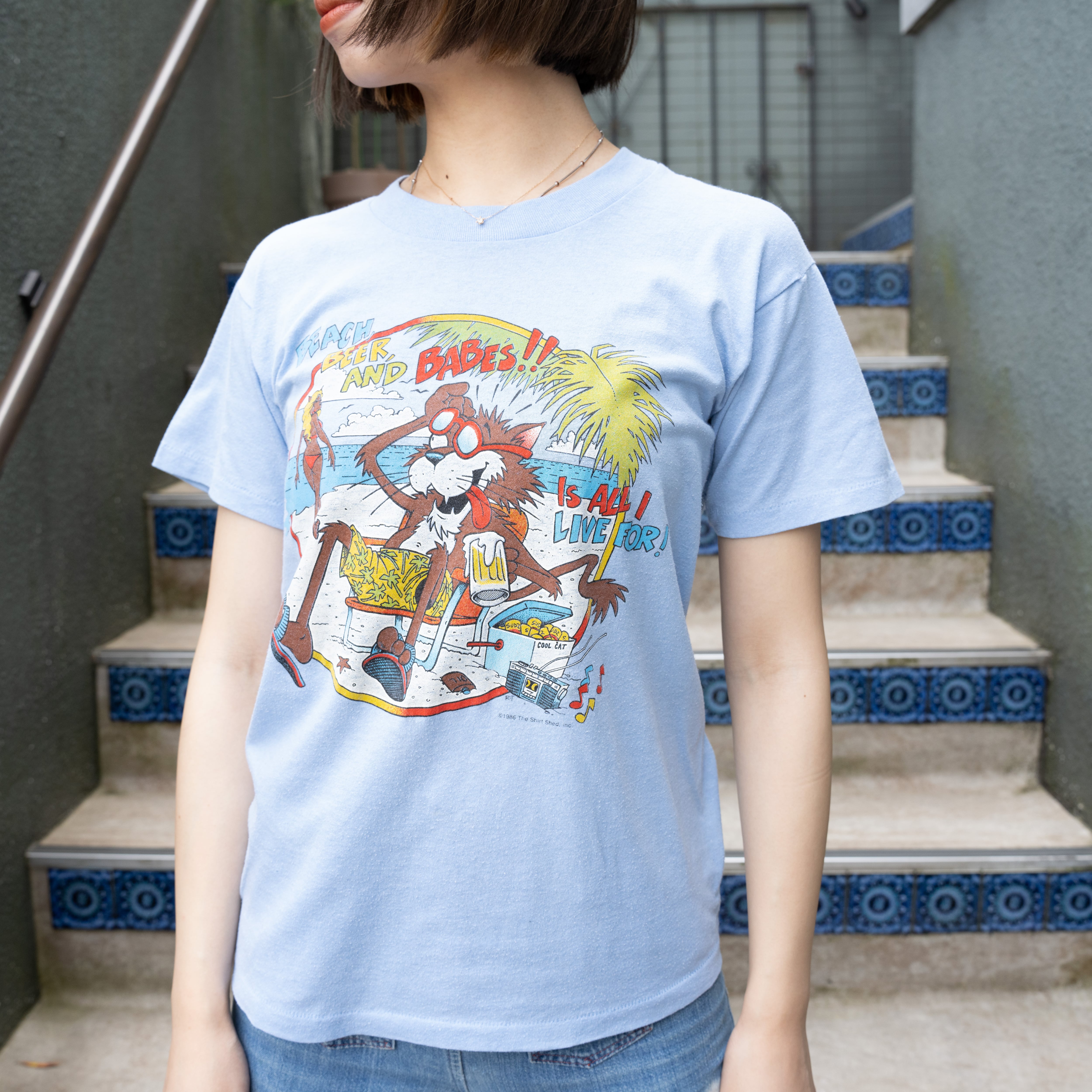 USA VINTAGE PLAY BOT WOLF PRINT DESIGN T SHIRT/アメリカ古着チャラ