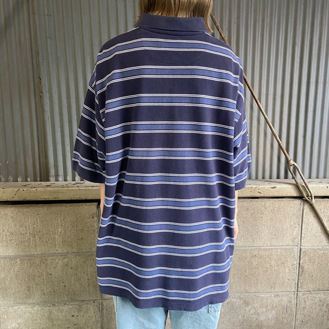 90年代 OLD GAP オールドギャップ 鹿の子 ボーダー ポロシャツ メンズL 