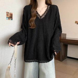 【送料無料】 トップス セーター 2色 リブニット Vネック Aライン フレア プルオーバー レース 20代 30代 40代 女性用 レディース ママ 大きい ゆったり 長袖 異素材切り替え ドッキング 厚手生地 防寒 あったか 温かい 無地 かわいい 大人可愛い 大人女子 こなれ感 シンプル カジュアル 大人 上品 おしゃれ お洒落 ラフ コンサバ デート お出かけ お茶会 女子会 休日 授業参観 冬 着回し プチプライス カラバリ デイリーユース 普段使い ファッション コーデ 着痩せ 垢抜け