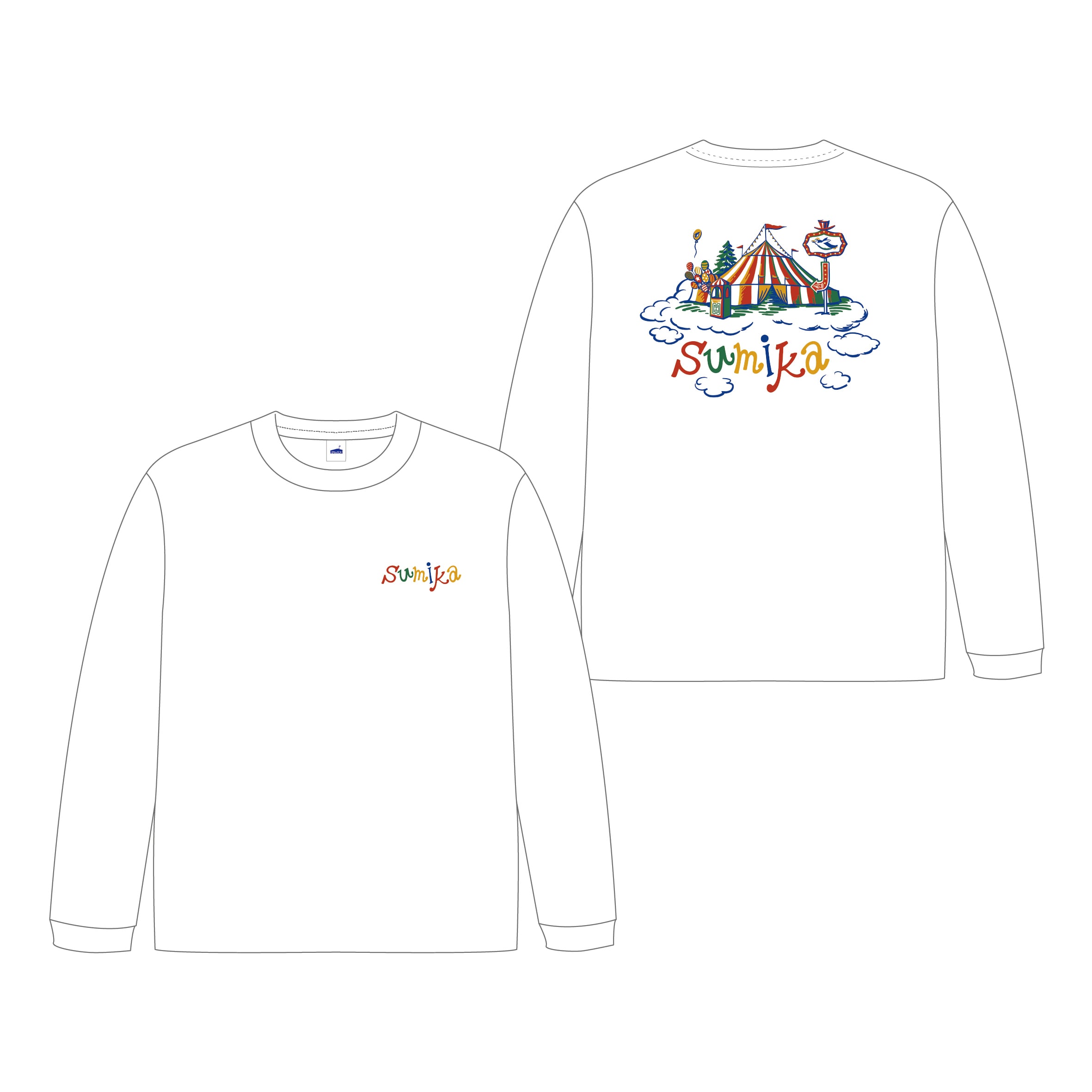 sumika / 空飛ぶサーカスロングスリーブTシャツ（ホワイト）