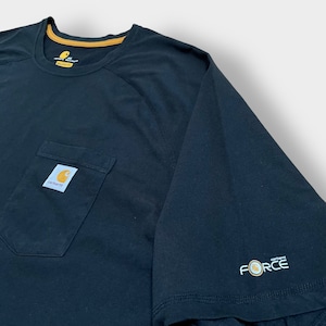 【Carhartt】3XL ビッグシルエット ワンポイント ポケットTシャツ ポケT カーハート FORCE ラグラン ブラック半袖 夏物 US古着