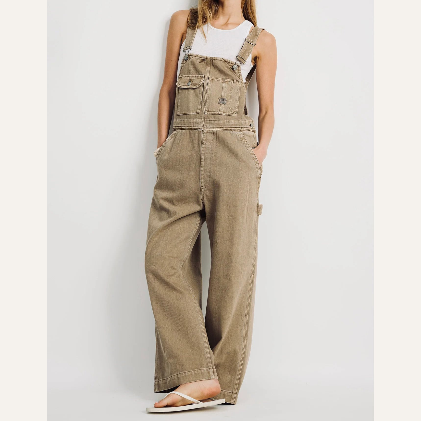 DENIMIST SLOUCH BIB OVERALL WORN KHAKI