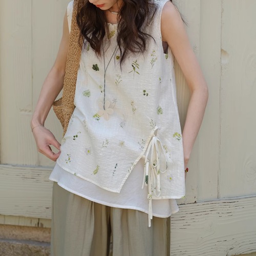 サイドスリットボタニカルノースリーブ ・7525