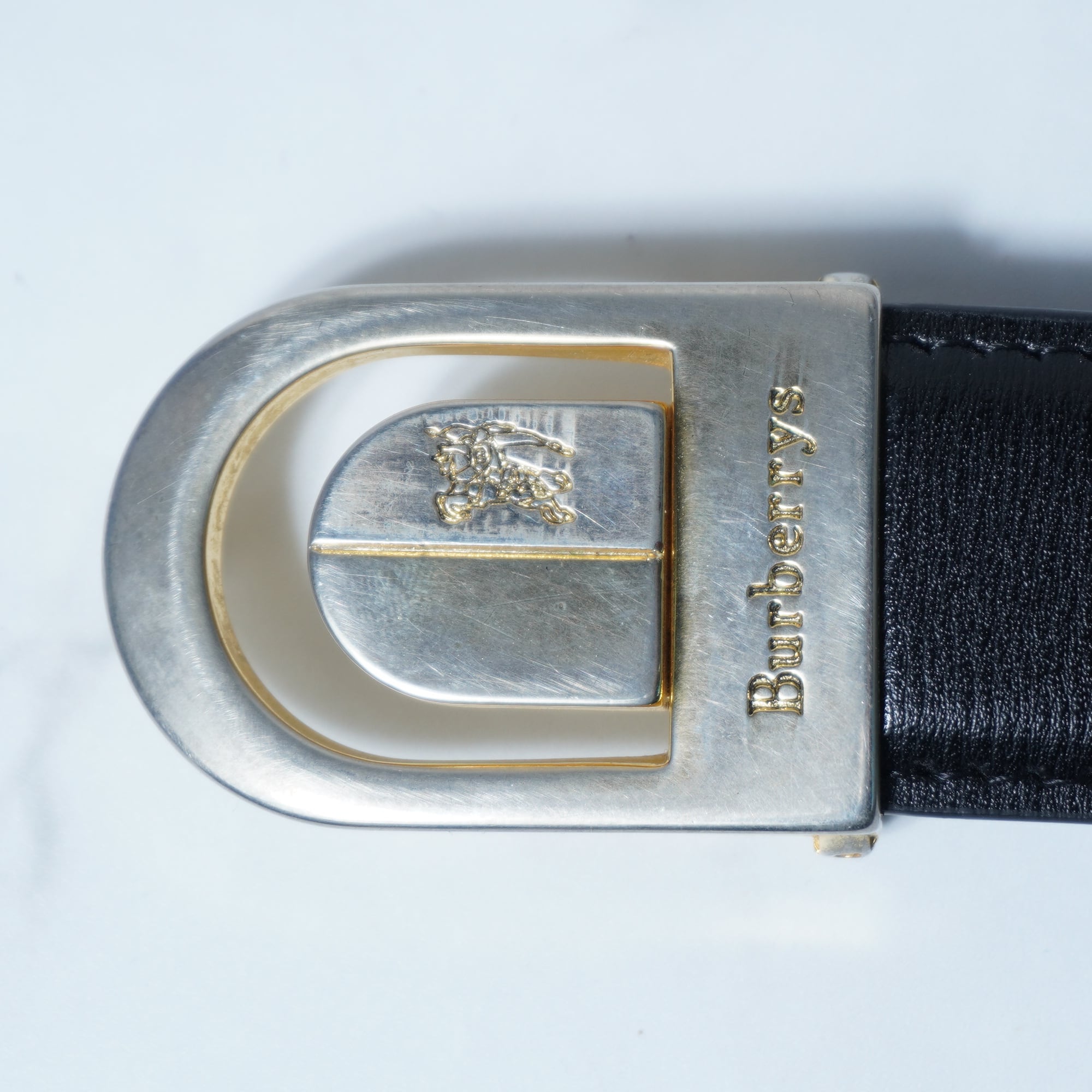 BURBERRY】バーバリー ホースロゴ ゴールドバックルレザーベルト black