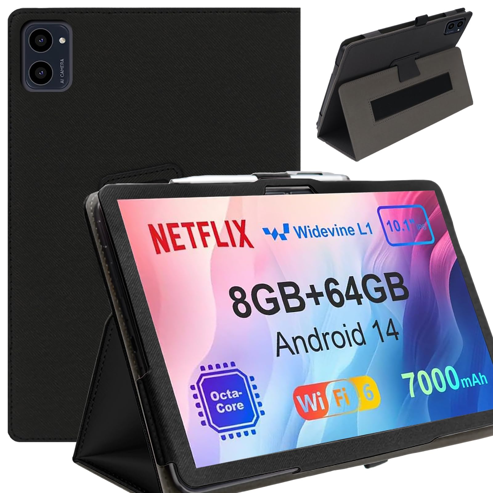 For AWOW UTBook タブレット専用ケース薄型防水防汚10インチ衝撃吸収緩衝全面保護カバーマグネット開閉角度調整持ち運び保護ケースブラック