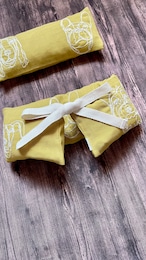 《首・肩用》米ぬか・玄米カイロ（選べるハーブ）犬刺繍　マスタード　カバー付