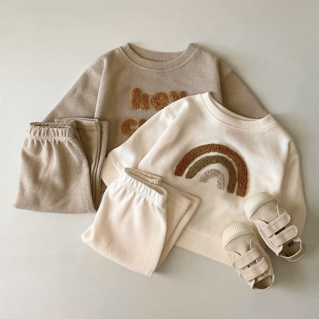 【BABY】秋新作新生児 字母刺繍 長袖トレーナー 2点セット