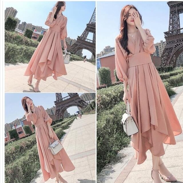 ゆるふわワンピース ロングドレス 結婚式 お呼ばれ ドレス