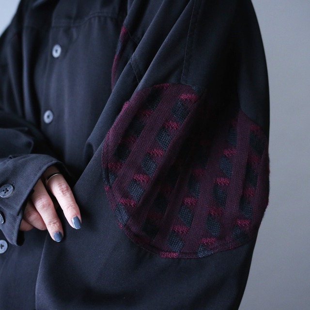 knit switching design XXXXXL super over silhouette black mode shirt