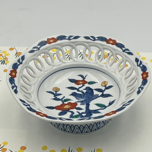 アウトレット品　有田焼　切透し花鳥絵　菓子鉢