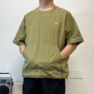 Zip Nylon Material Raglan Sleeve Pullover [2093]