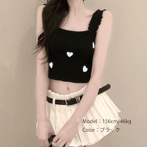 ショート丈 タンクトップ ハート柄 レディース 春夏 韓国 大人 かわいい きれいめ フェミニン へそ出し 肌見せ ニット サマーニット トップス インナー 大人可愛い 大人女子