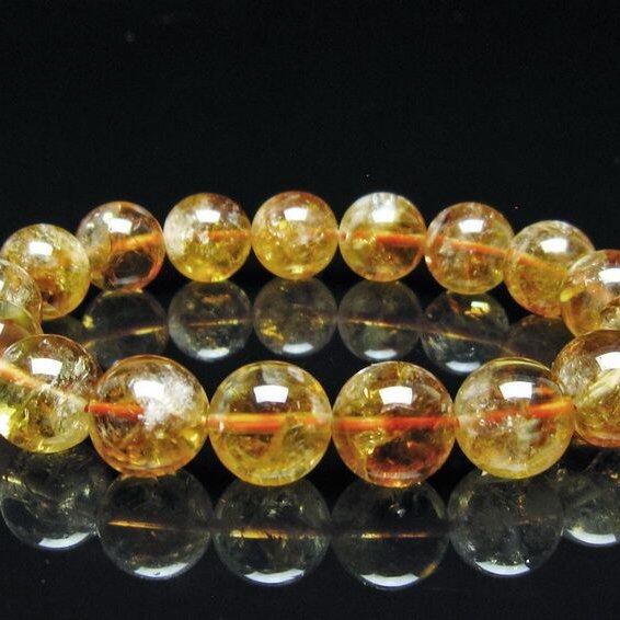 シトリン ブレスレット 虹入り 12mm シトリンクォーツ ブレス メール便可 一点物 111-50440