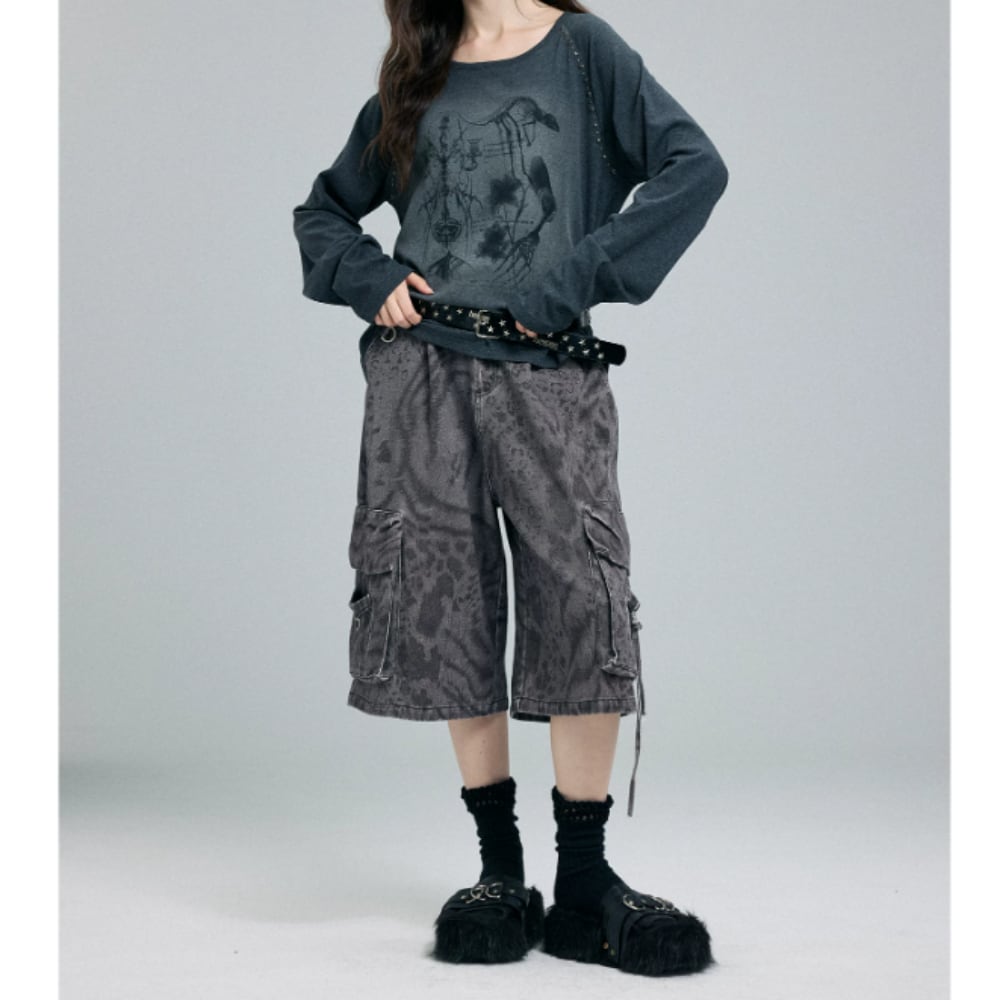 Leopard print Loose half pants E7123