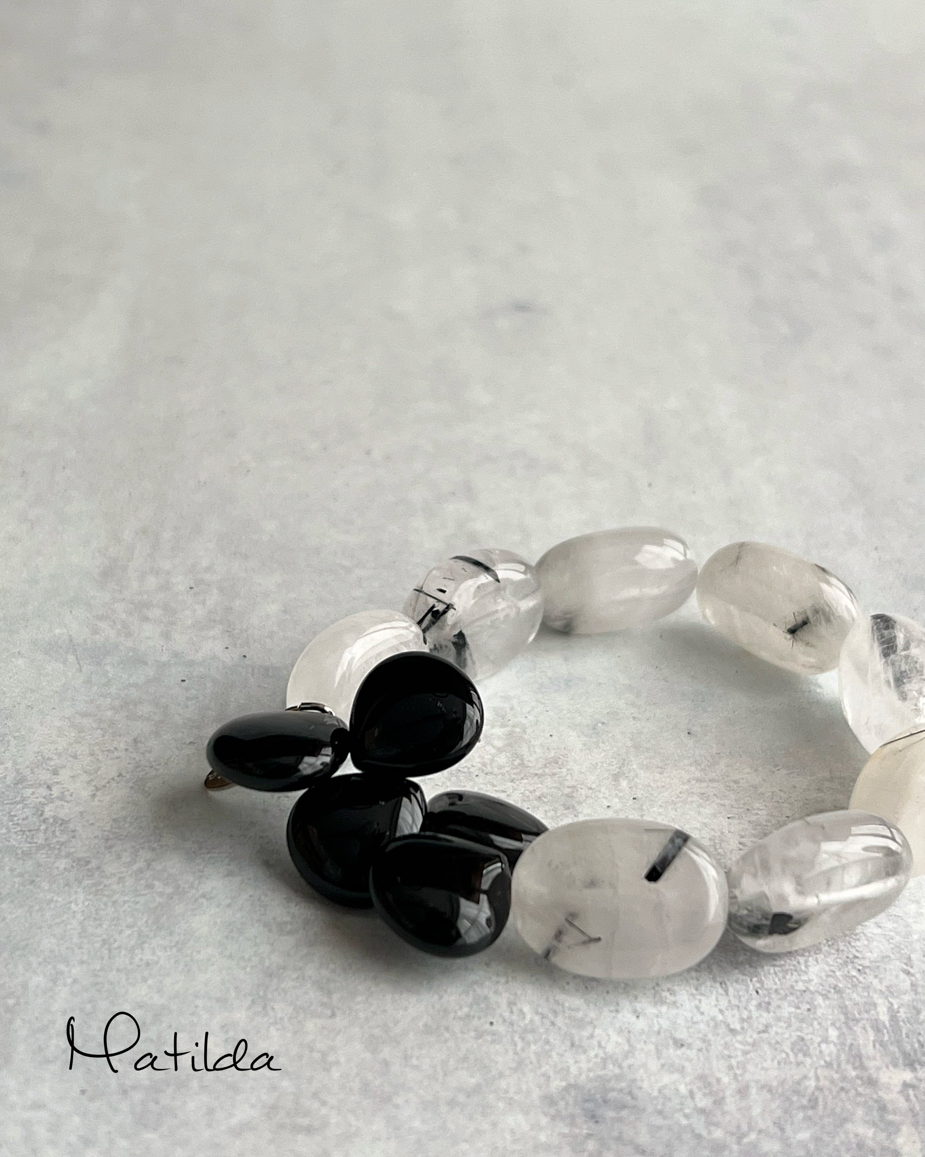 【再販】bicolor bracelet(ブラックルチルクォーツ×オニキス)