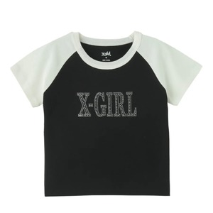 【X-girl】RHINESTONE ROMAN TYPE LOGO RAGLAN S/S BABY TEE / BLACK【エックスガール】