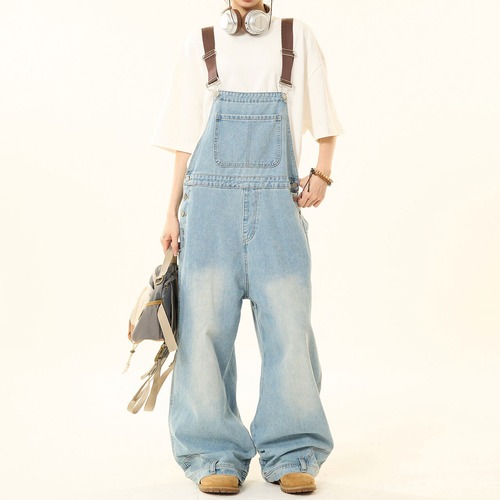 リメイク風デザインデニムサロペット   R00159