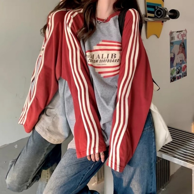 サイドラインアーチロゴプリントラグランTシャツ 1col   R01849