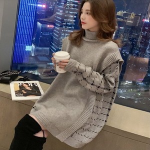 【送料無料】 トップス 2色 セーター ロング丈 ロング 袖あり 長袖 ハイネック タートルネック ニット 重ね着風 かわいい 大人可愛い 大人女子 こなれ感 シンプル カジュアル 大人 おしゃれ お洒落 ラフ 冬 30代 40代 レディース 女性用 ママ デート お出かけ お茶会 女子会 休日 授業参観 着回し プチプライス カラバリ デイリーユース 普段使い 韓国 韓国系 ファッション コーデ スタイル 楽ちん あったか 暖かい 防寒 定番アイテム S M L XL ブラック グレー