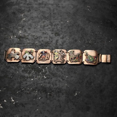 Vintage Souvenir Copper Bracelet [CHILE COPPER 1950s~] Flat Links