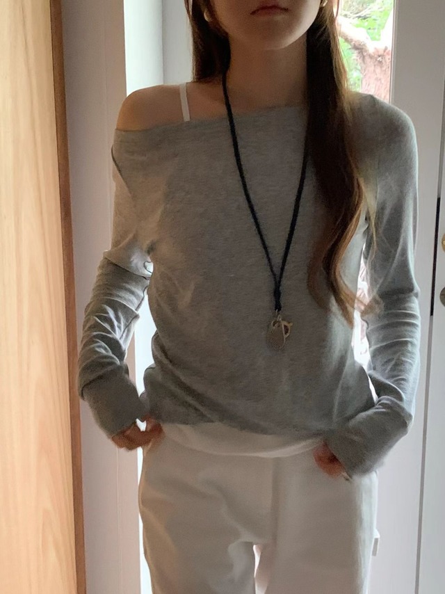 (即納) ounce / Bay Long Sleeve T (gray.ivory)
