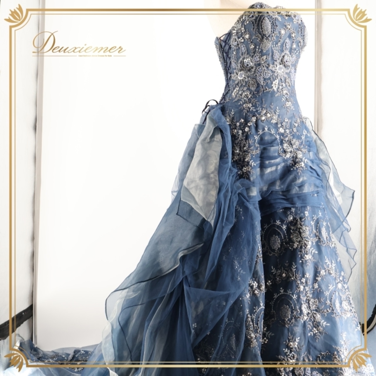 カラードレス ウエディングドレス 披露宴 結婚式 前撮り palma rosa パルマローザ 撮影 紺 レース 演奏会 発表会 上品 ビーズ 高級感 編み上げ ネイビー系 豪華 おしゃれ フォーマル ドレスアップ ステージ衣装 結婚式 パーティー 大人可愛いエレガント